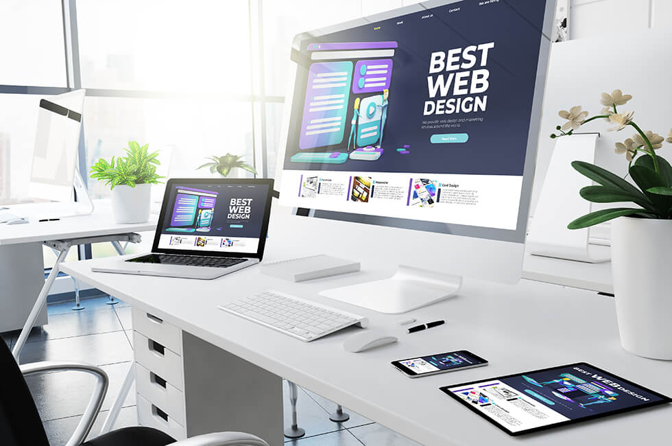 office responsive devices design website 3d rendering